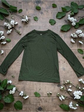 Real Essentials Olive Crewneck Long Sleeve Tee